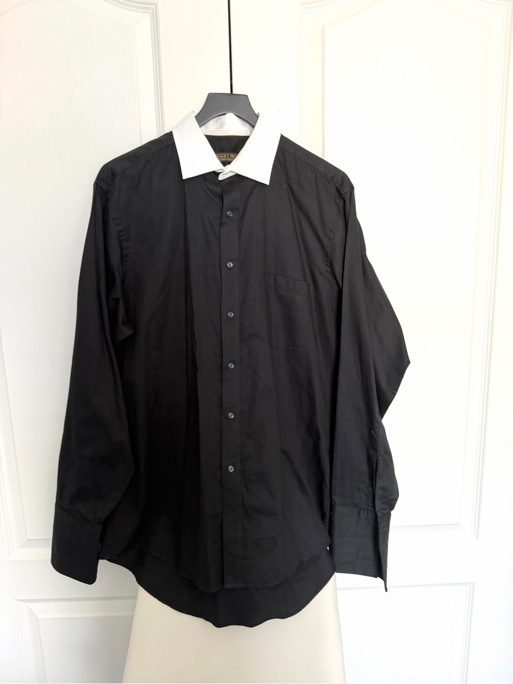 DJT Men's Black Dress Shirt with White Contrast Collar